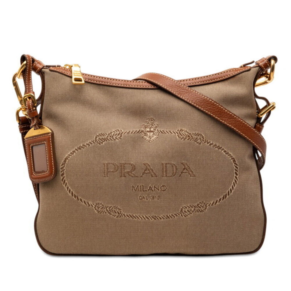 Prada Tessuto Crossbody Bag Brown Canvas Leather